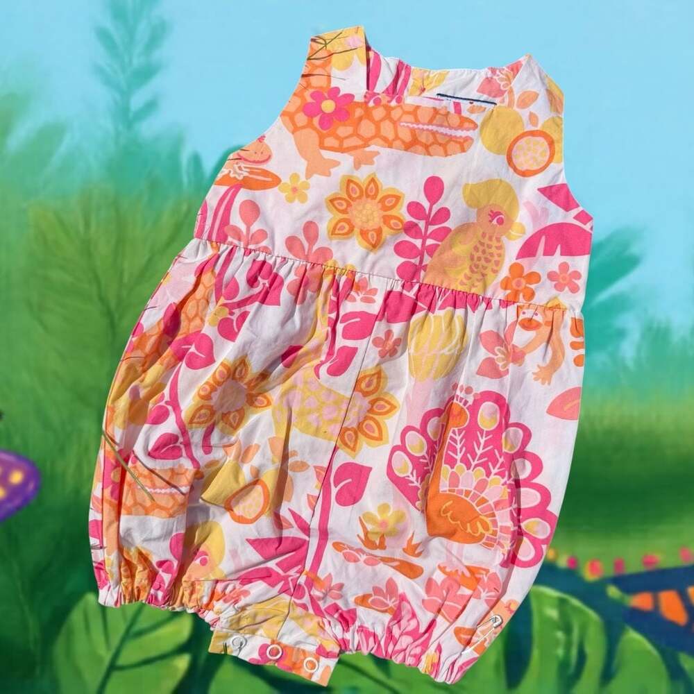 Deadstock Vintage Hartstrings Tropical Animal Print Bubble Romper 18M